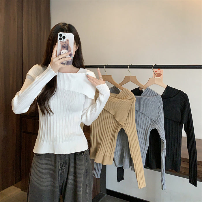 Women's Off-neck Long Sleeve Bottoming Wool Sweater