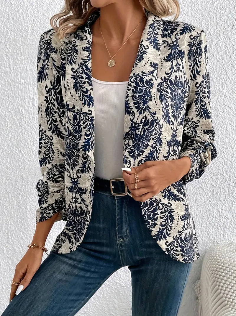 Women's Fashionable Cardigan Lapel Long Sleeve Printed Jacket Small Suit