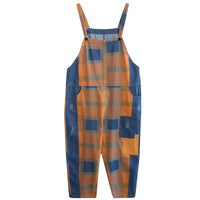 Vintage Literary Print Plaid Wash Denim Overalls