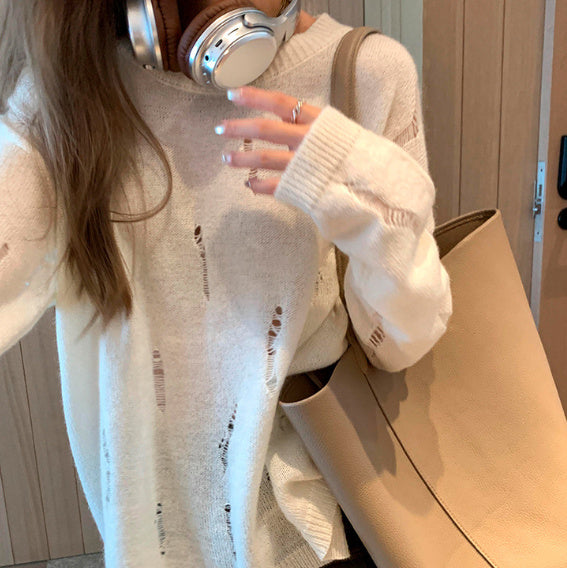 Autumn And Winter Loose Idle Style Design Sense Hong Kong Style Long Sleeve Knitwear Top