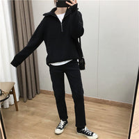 Elegant Large Lapel Zipper Pullover Sweater For Women