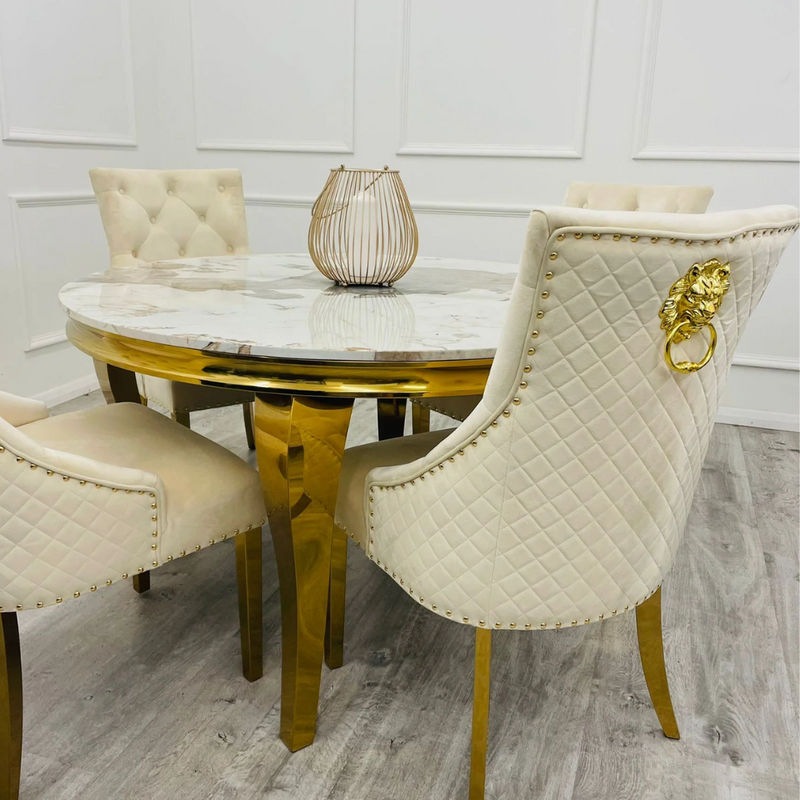 Louis Gold Dining Table Round White Marble