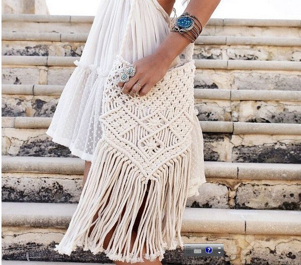 Tassel Trend Tassel Cotton Woven Bag