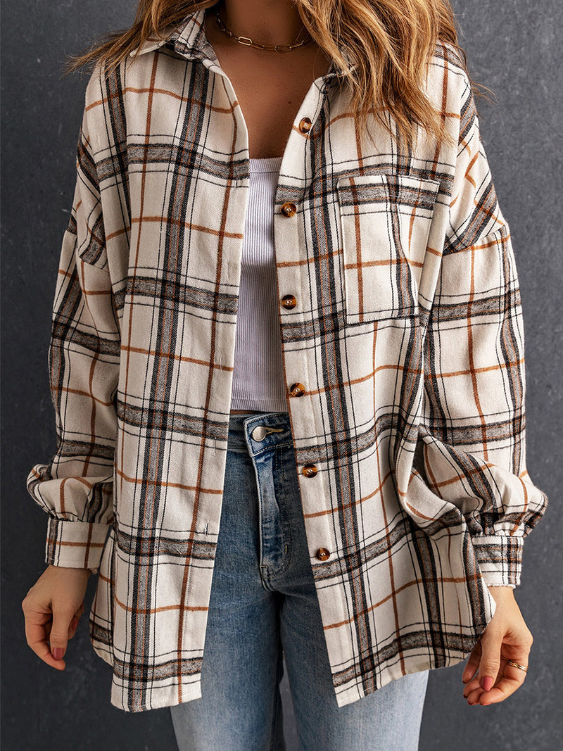 Plaid Long-sleeved Shirt Women's European And American Thigh-length Loose Cardigan All-matching Shirt