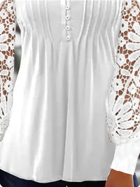 Spring Lace Long-sleeved V-neck Slim Short T-shirt Top