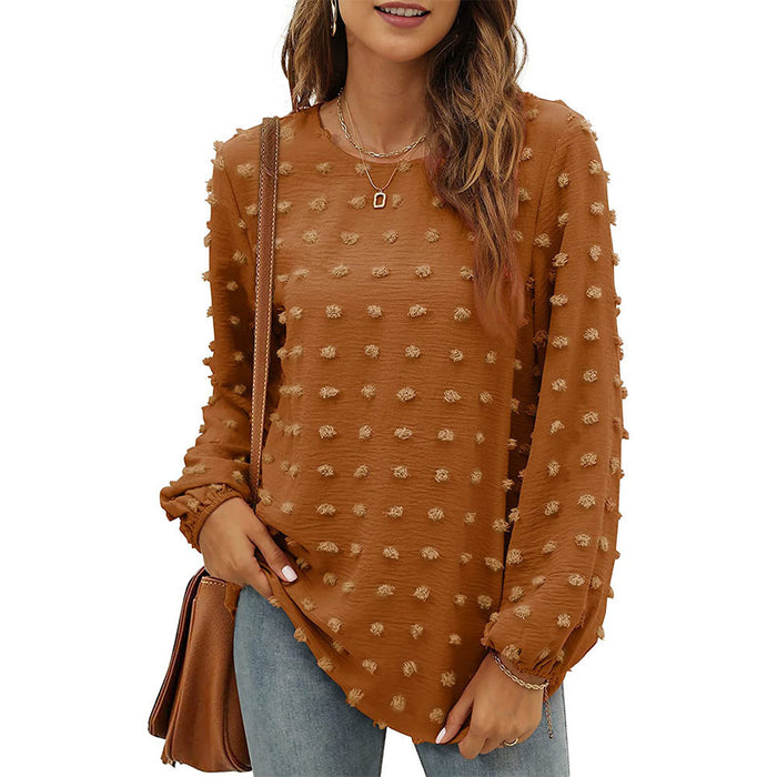 Loose Jacquard Long Sleeve Crew Neck T-shirt Top