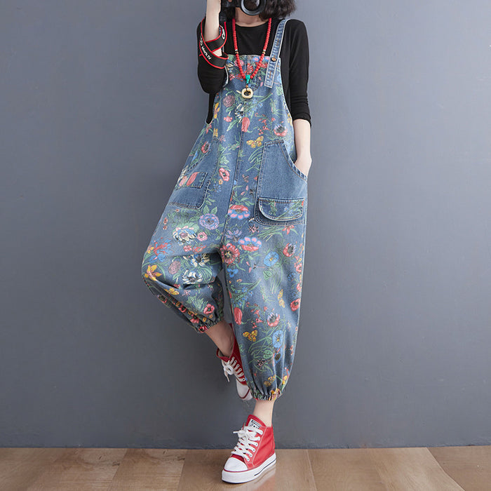 Spring Lean Print Jean Overalls For Women