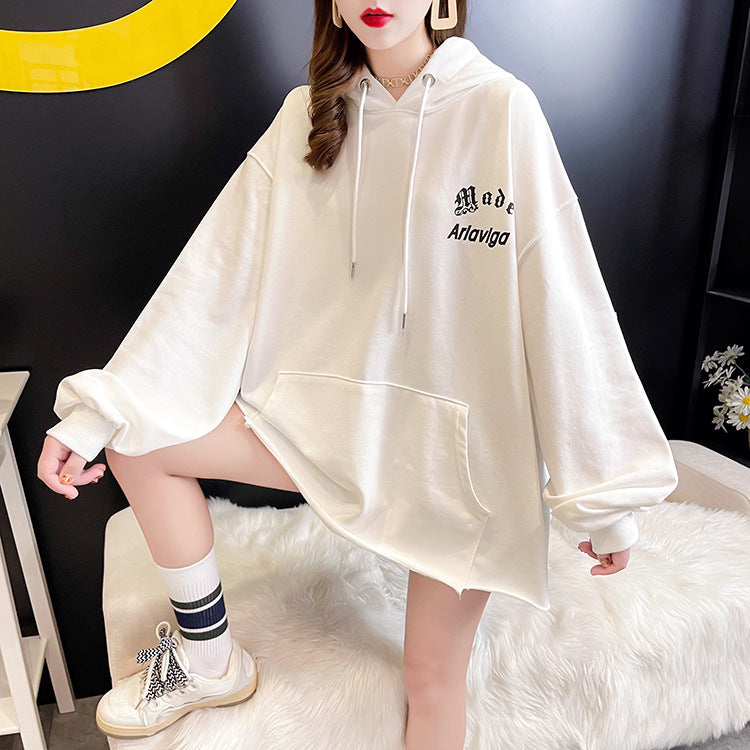 Character Print Kangaroo Pocket Thickened Fleece Drawstring Hooded Sweater Women