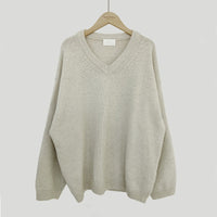 All-matching Solid Color V-neck Pullover Sweater Lazy