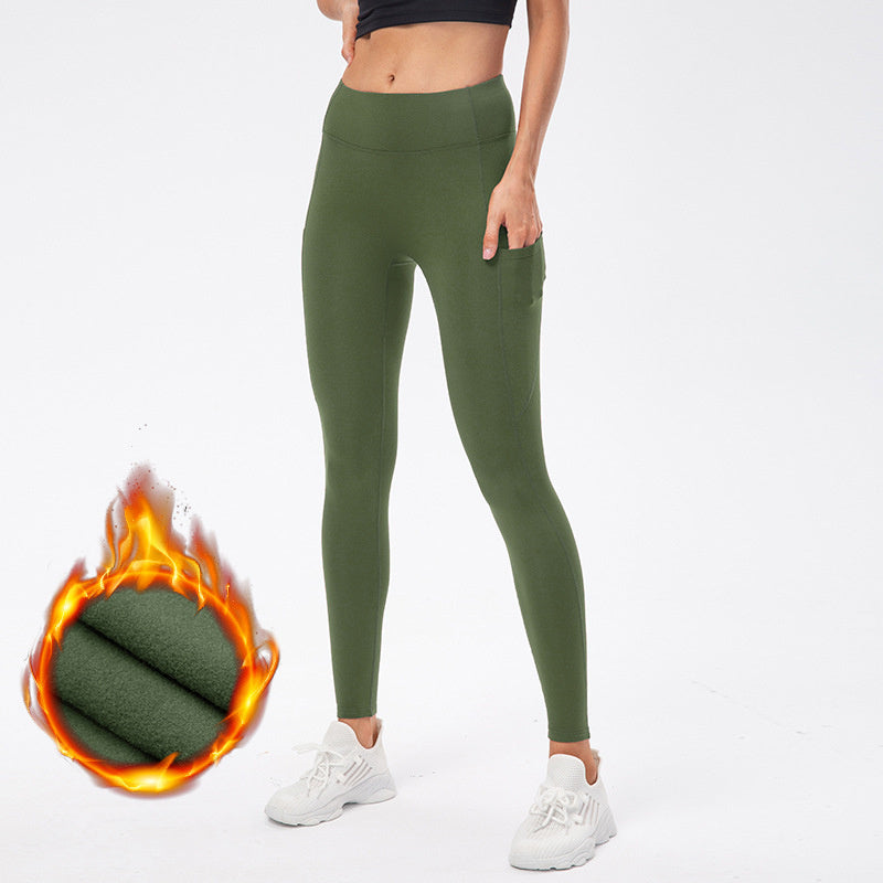 Warm High Waist Tight Pocket Running Training Pants