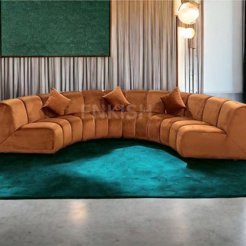 New Penal Chesterfield Round Large Sitting Universal Corner Orange Plush Comfy Sofa