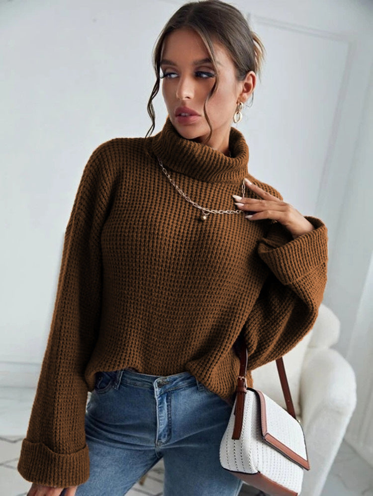 New Style High Collar Solid Color Slim Knit Sweater For Women