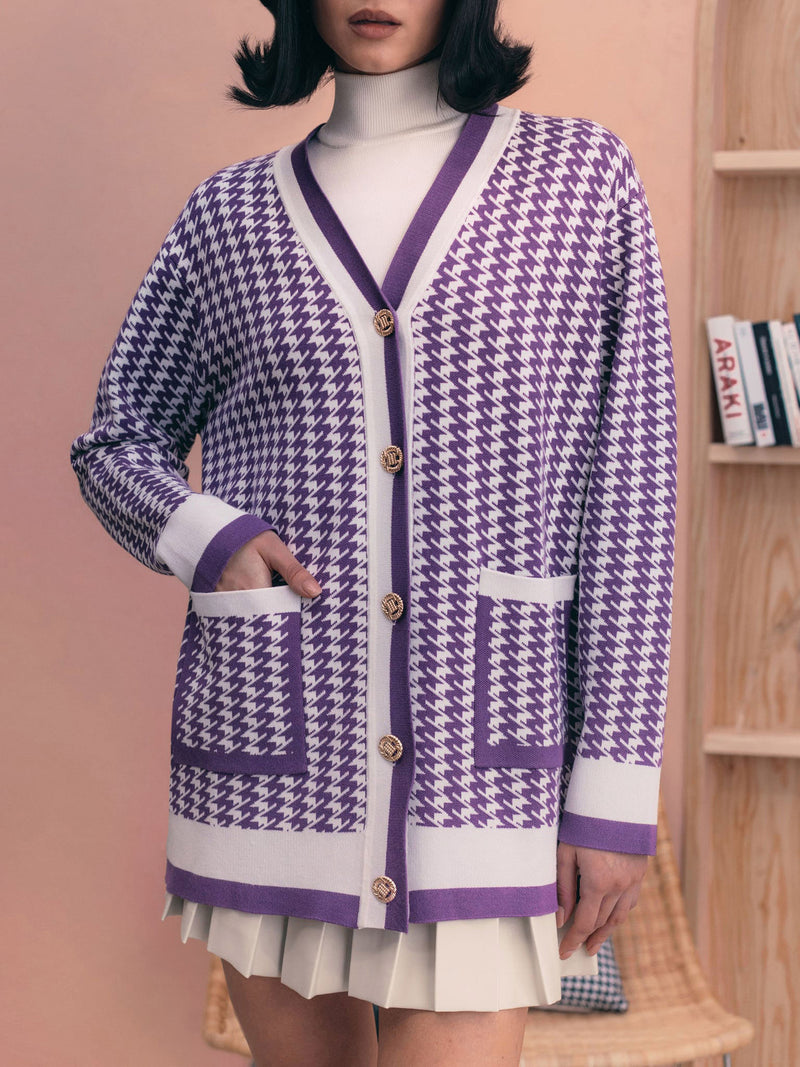 Women's Fashion Loose Casual Houndstooth Sweater