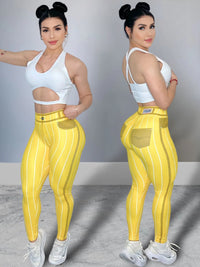 Denim Line Printing High Waist Yoga Pants