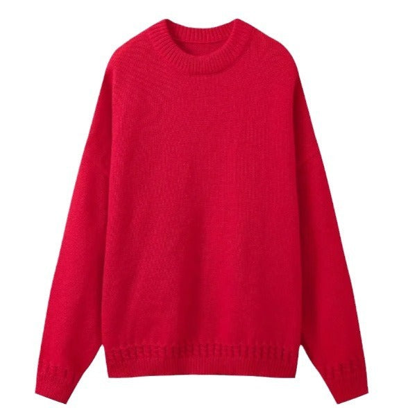 Women's Red Round-neck Pullover Sweater