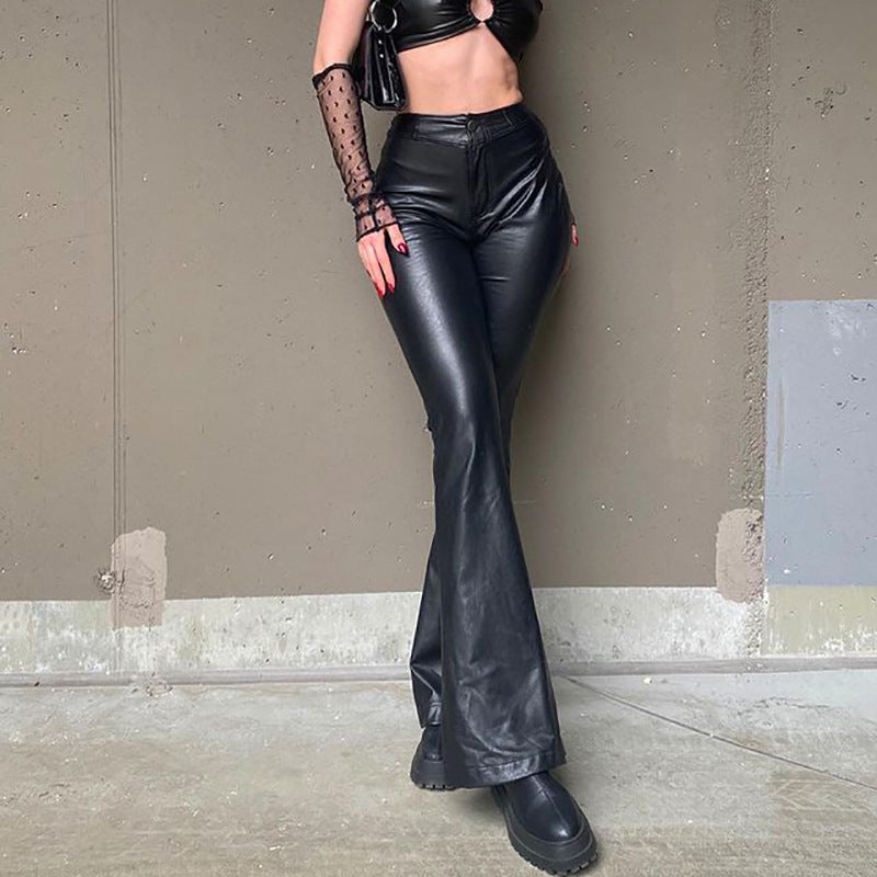 Women's PU Leather High Waist Stretch Fashion Trousers