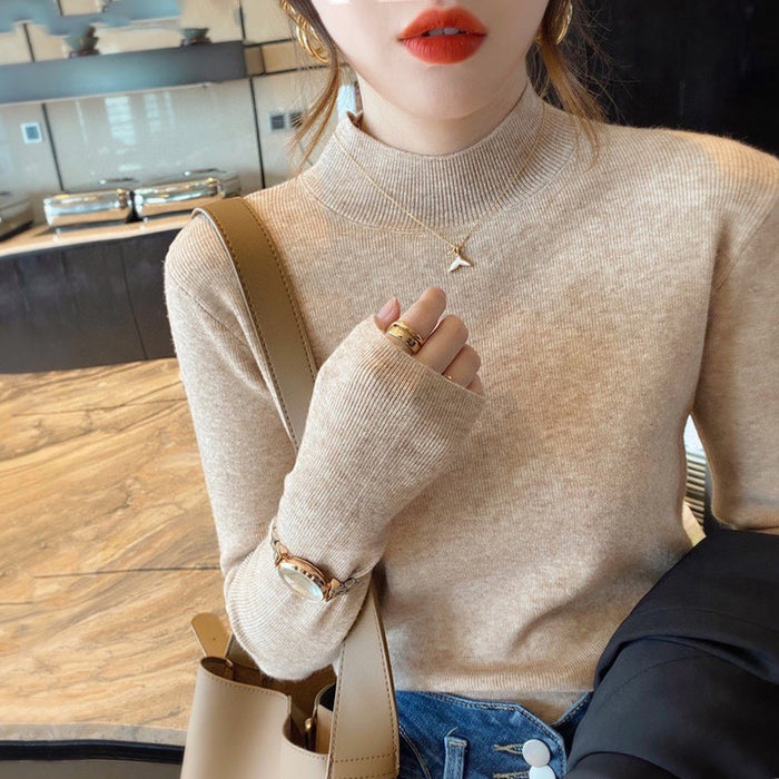 Women's Half Turtleneck Cashmere Bottoming Shirt High Elastic Sweater