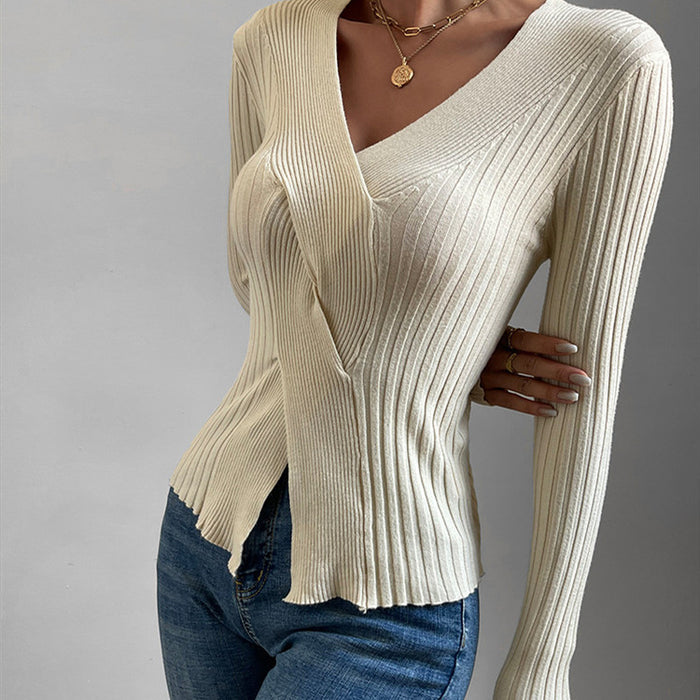 V Neck Cross Knot Long Sleeve Top