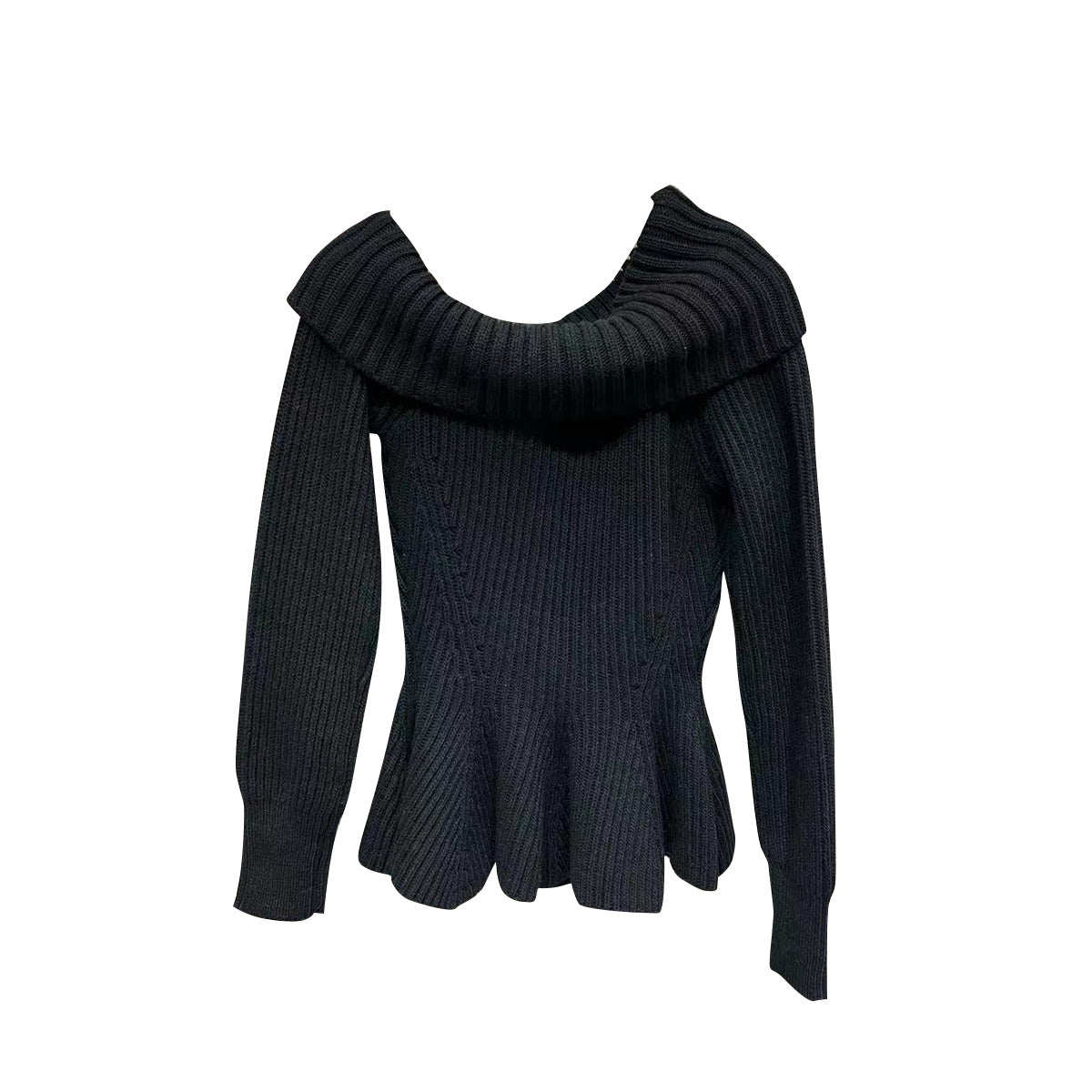 Flap Raglan Shoulder Long Sleeve Waist Ruffle Sweater