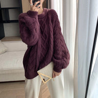 Retro Lazy Round Neck Knitted Sweater Women