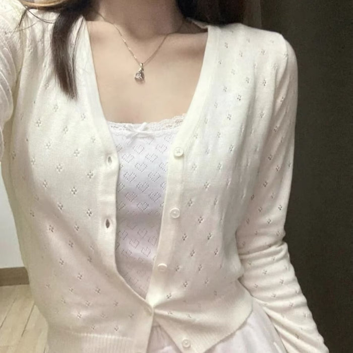 V-neck Hollow Thin Sweater Sun Protection Cardigan