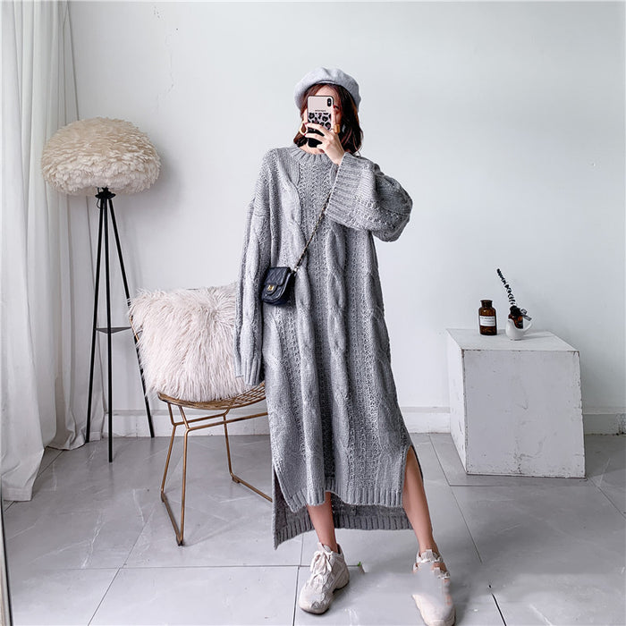 Long Pullover Knit Mohair Twist Sweater Thick And Loose Lazy Style