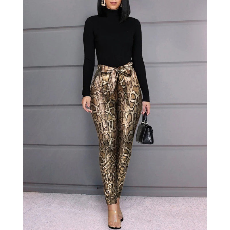 Women's Casual Snakeskin Bronzed Print Harem Pants