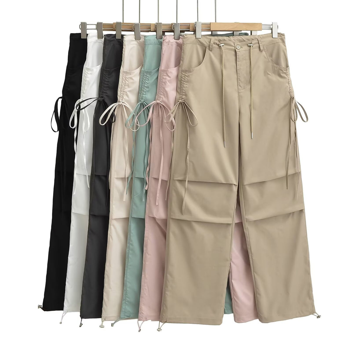 Women's American Side Drawstring Pleated Workwear Pants