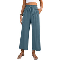 Drawstring High Waist Straight Pants Summer Casual Solid Color Loose Wide Leg Trousers For Womens Clothing