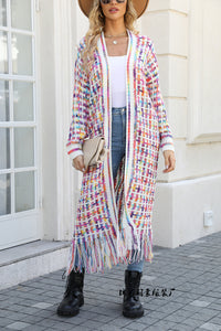 Women's Plus Size Tassel Long Cardigan Jacket Sweater