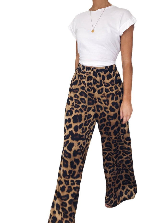 European And American Loose Leopard Print Wide Leg Pants