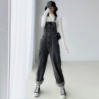 Loose Straight Retro Denim Suspender Pants