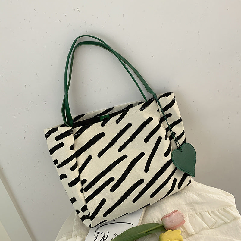 Women's Fashion Contrast Color Zebra Print Canvas Bag