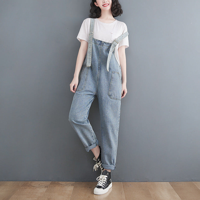 Spring And Summer New Style Loose Large Size Jean Suspenders Female