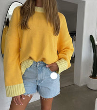 Popular Contrast Color Bright Loose Long Sleeve Pullover Sweater