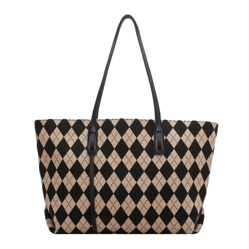 Large-capacity Fashion Shoulder Bag With Rhombus Print