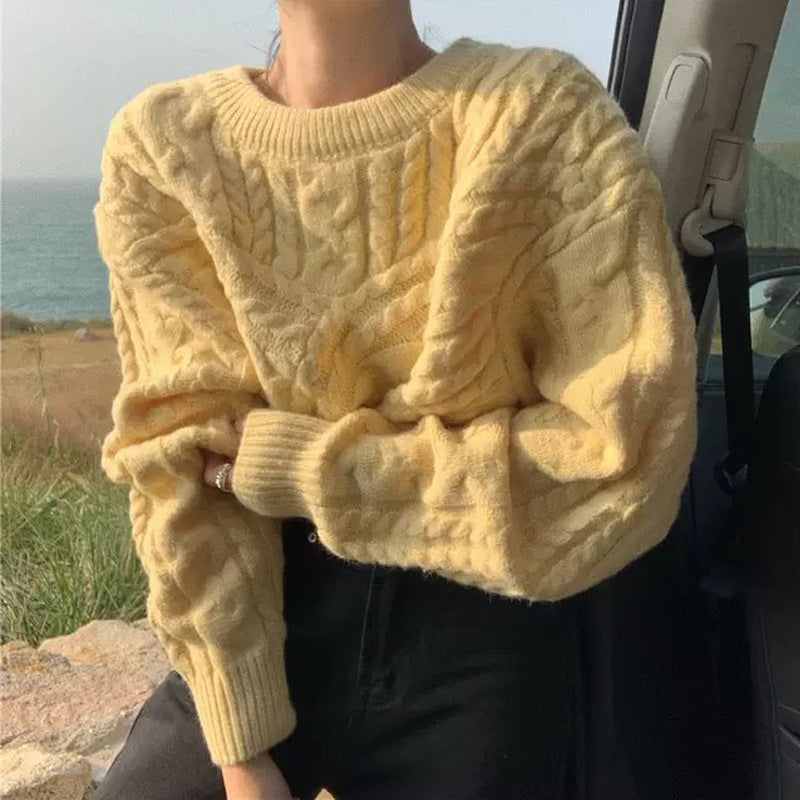 Women's Idle Style Retro Twist Pullover Loose Outer Wear Gentle Sweater