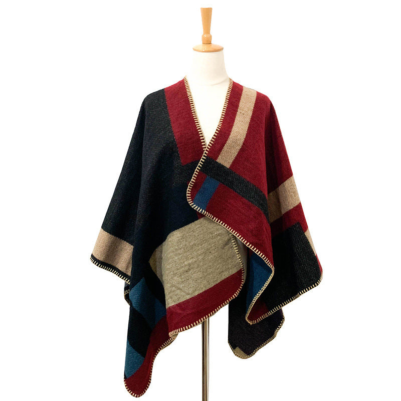 Embroidery Letters Women Thickened Cashmere Retro Plaid Shawl