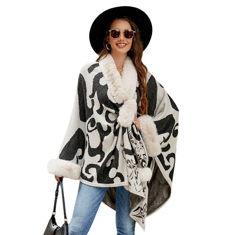 Women's Fur Collar Thickened Warm Shawl