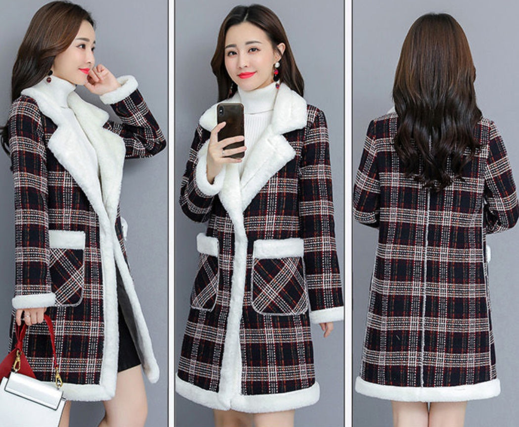 Cashmere Like Thickened Medium Length Cotton Padded Jacket