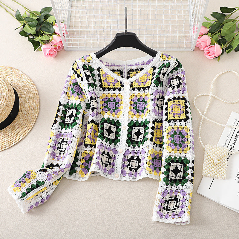 Vintage Chic Crochet Hollow Out V-neck Knitted Sun-proof Cardigan Coat