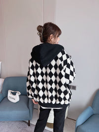 Women's Thickened Short Rhombus Hooded Lamb Wool Padded Jacket