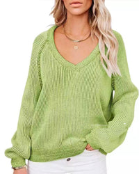 V-neck Pullover Women's Fashion Personality Long-sleeved Knitted Sweater