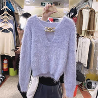 New Imitation Mink V-neck Sweater Women's Simple