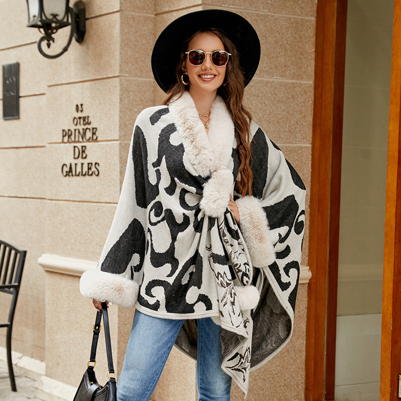 Women's Fur Collar Thickened Warm Shawl