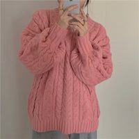 V-neck Thickening Cable-knit Sweater Women