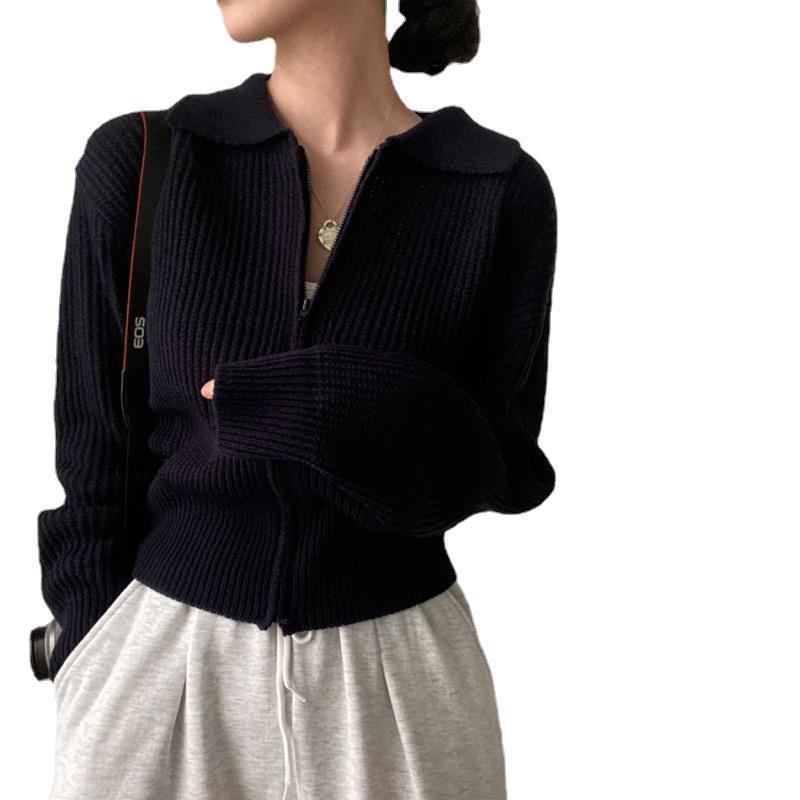 Lapel Zipper Casual Versatile Sweater Coat