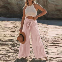 Women's Fashion Tie Stitching High Waist Crimp Casual Loose Pants