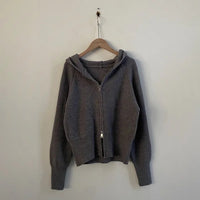 Double-headed Zipper Hooded Long-sleeved Knitted Sweater Coat