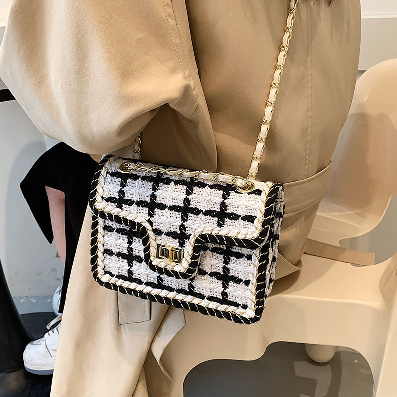 Chain Plaid One-shoulder Small Square Bag